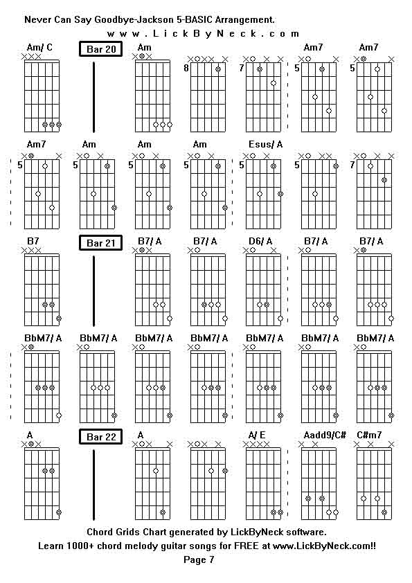 Chord Grids Chart of chord melody fingerstyle guitar song-Never Can Say Goodbye-Jackson 5-BASIC Arrangement,generated by LickByNeck software.